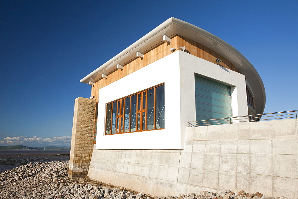 The new RNLI hovercraft base on the sea front, Morecambe, Lancashire, England, United Kingdom, Europe