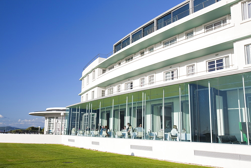 The art deco Midland Hotel, derelict for years but now completely modernised by the developer Urban Splash, Morecambe, Lancashire, England, United Kingdom, Europe