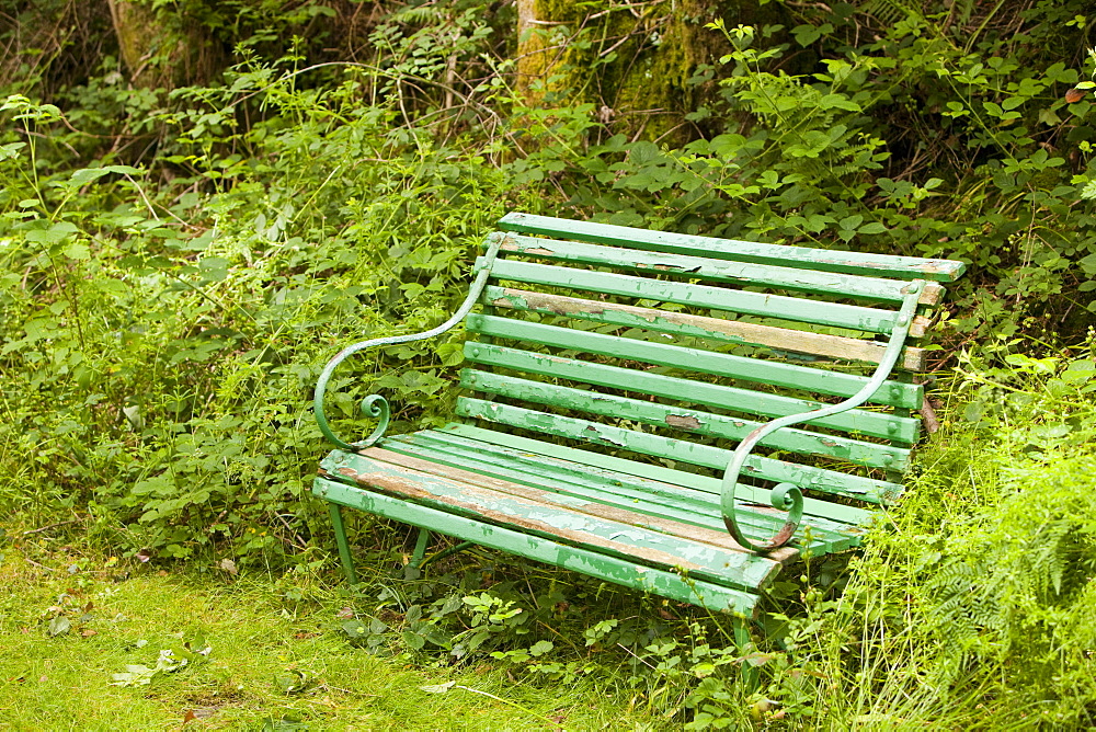 A garden bench in Sprint Mill Garden, near Kendal, Cumbria, England United Kingdom, Europe