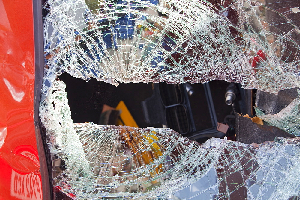 A crashed car with a smashed windscreen, United Kingdom, Europe