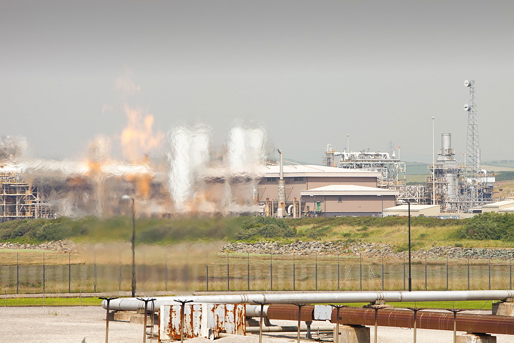 Flaring off gas at the gas processing plant at Rampside near Barrow in Furness, Cumbria, England, United Kingdom, Europe