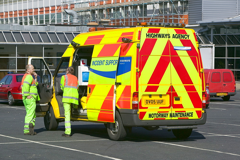 An incident support unit at a service station on the M6 motorway, Lancashire, England, United Kingdom, Europe