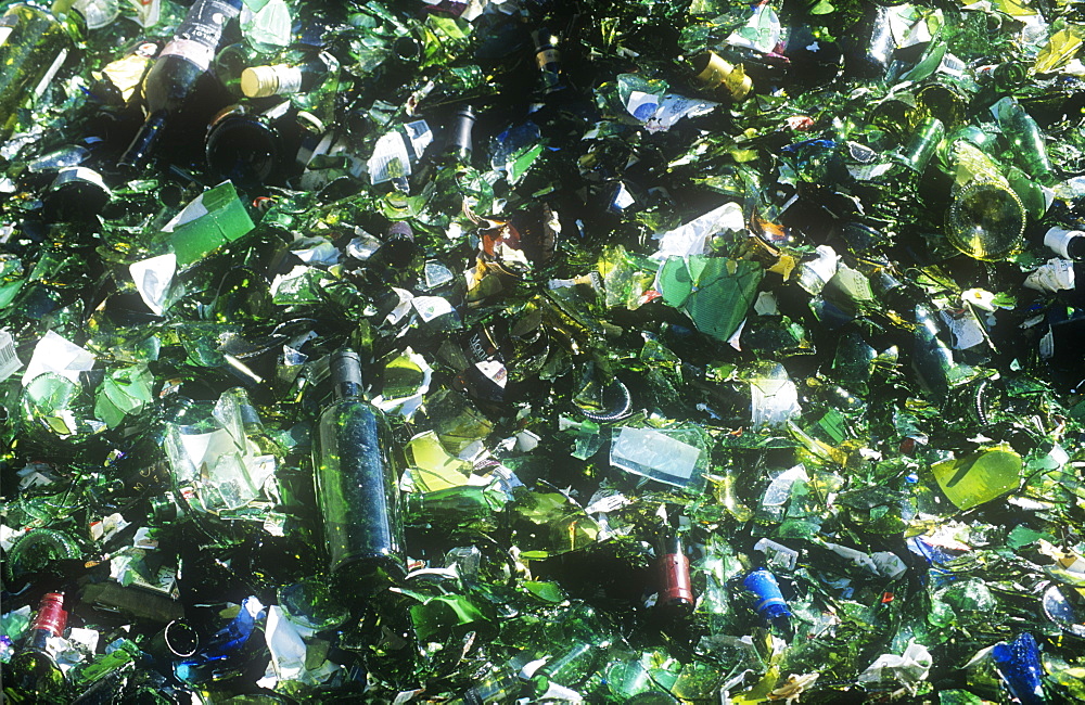 Glass at a recycling plant in Carlisle, Cumbria, England, United Kingdom, Europe