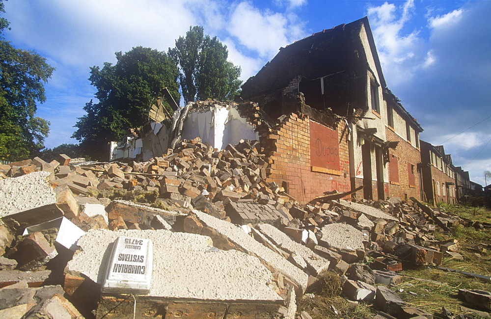 Demolishing old council houses on the Raffles Estate in Carlisle, Cumbria, England, United Kingdom, Europe