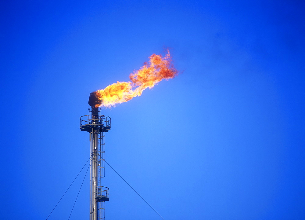 A flare off of gas at a petrochemical works on Teeside, England, United Kingdom, Europe