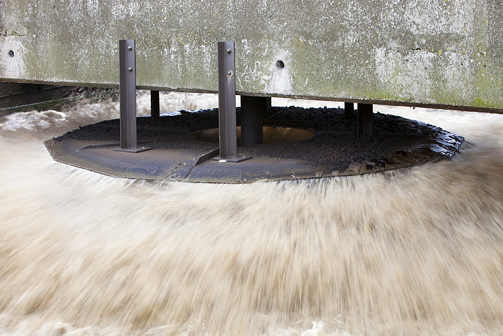 Pumps oxygenate the sewage water at Daveyhulme waste water treatment works in Manchester, England, United Kingdom, Europe