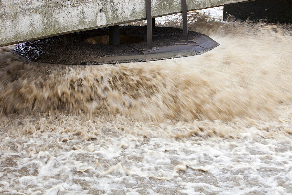 Pumps oxygenate the sewage water at Daveyhulme waste water treatment works in Manchester, England, United Kingdom, Europe