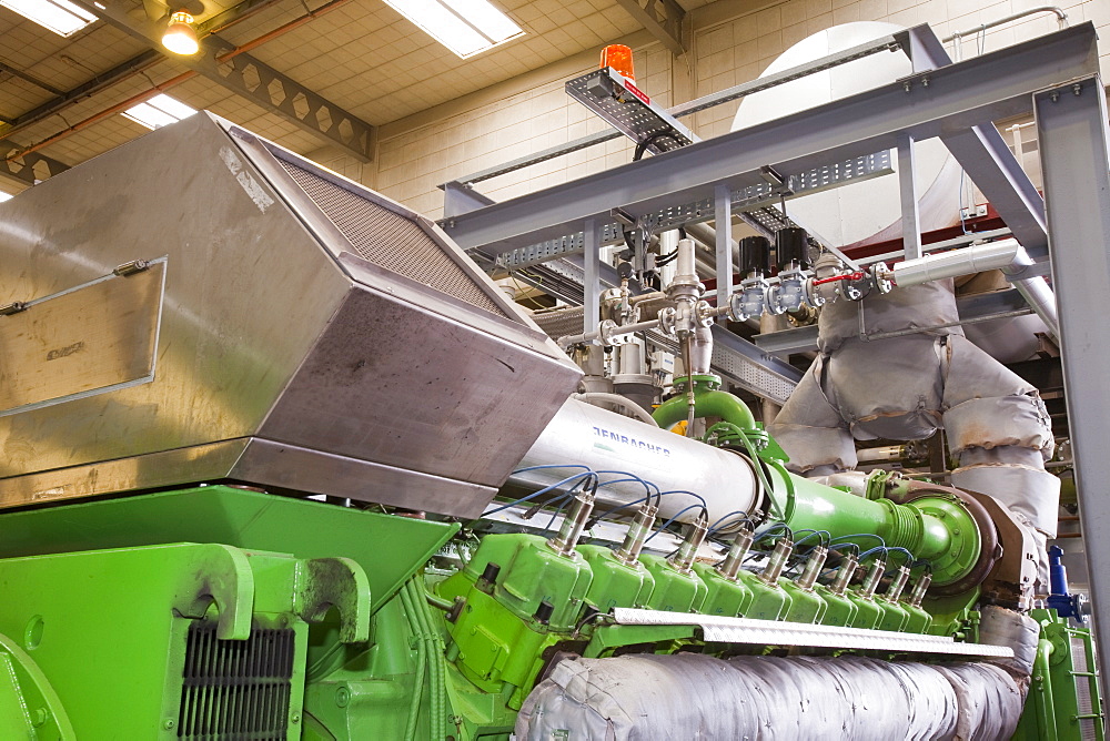 The biogas boilers at Daveyhulme wastewater treatment plant in Manchester, England, United Kingdom, Europe