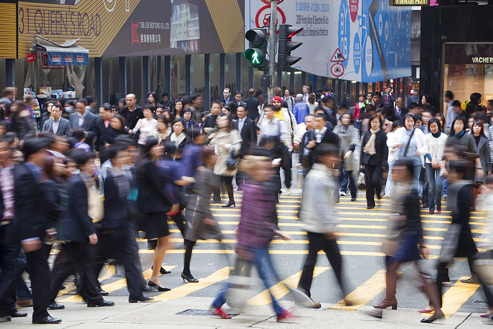 Crowds of people on the street in Hong Kong, China, Asia