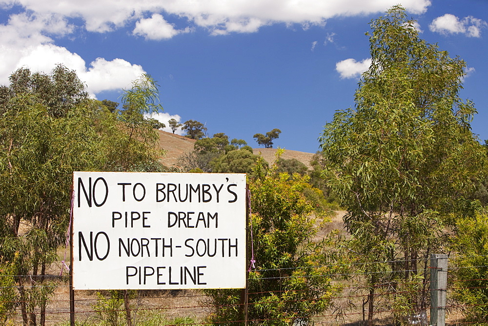 A controversial pipeline has been constructed to take water from Lake Eildon to Melbourne to help Melbourne's water supply during the drought, Victoria, Australia, Pacific