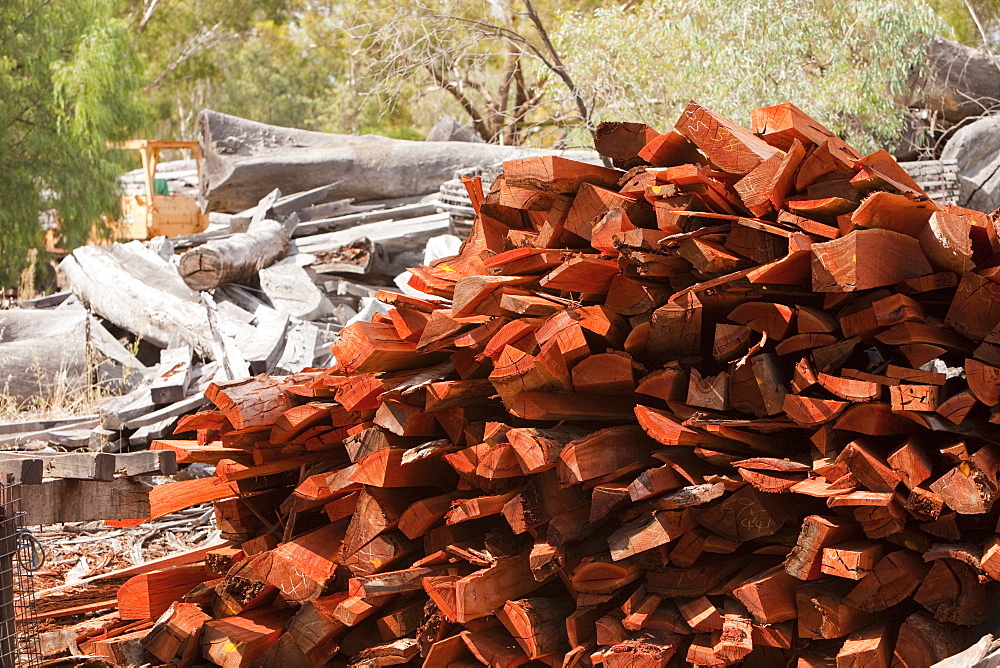 Red gum timber at a timber yard on the outskirts of the Barmah forest near Echuca, Victoria, Australia, Pacific