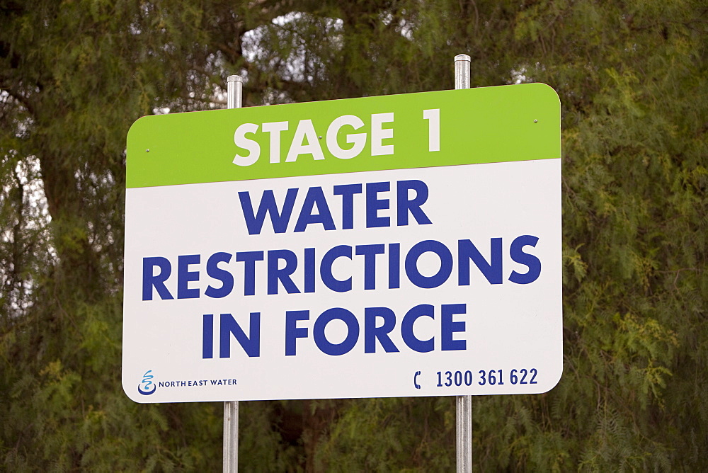 Sign about water restrictions near Echuca, Victoria, Australia, Pacific