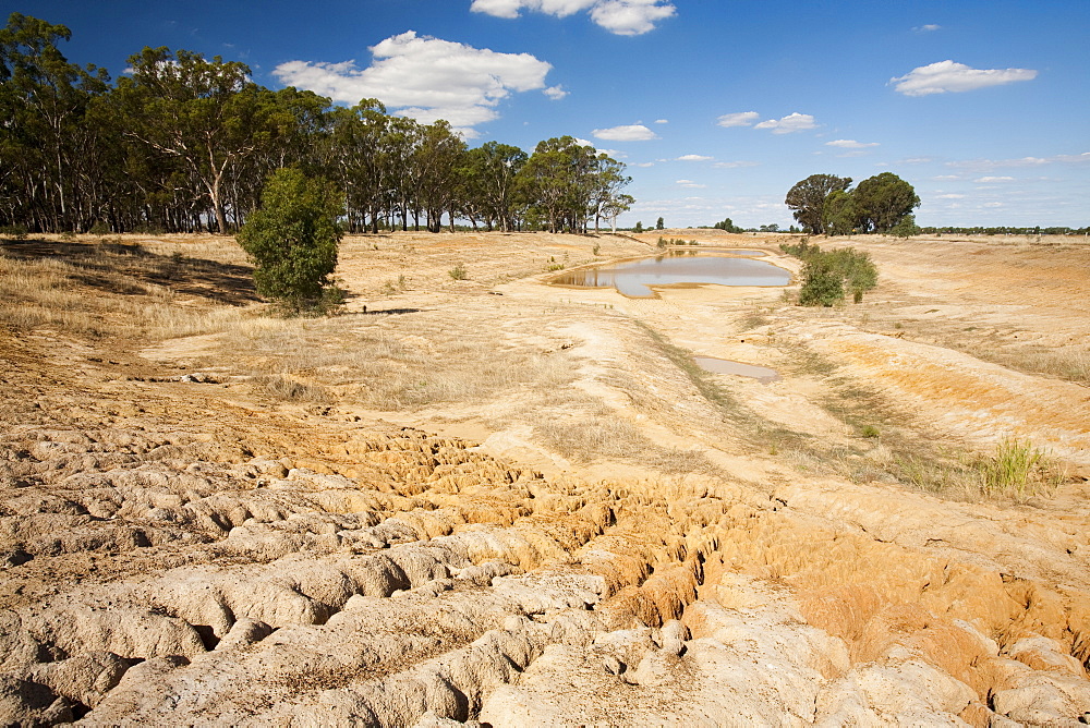 A farmers watering hole, almost dried up, on a farm near Shepperton, Victoria, Australia, Pacific