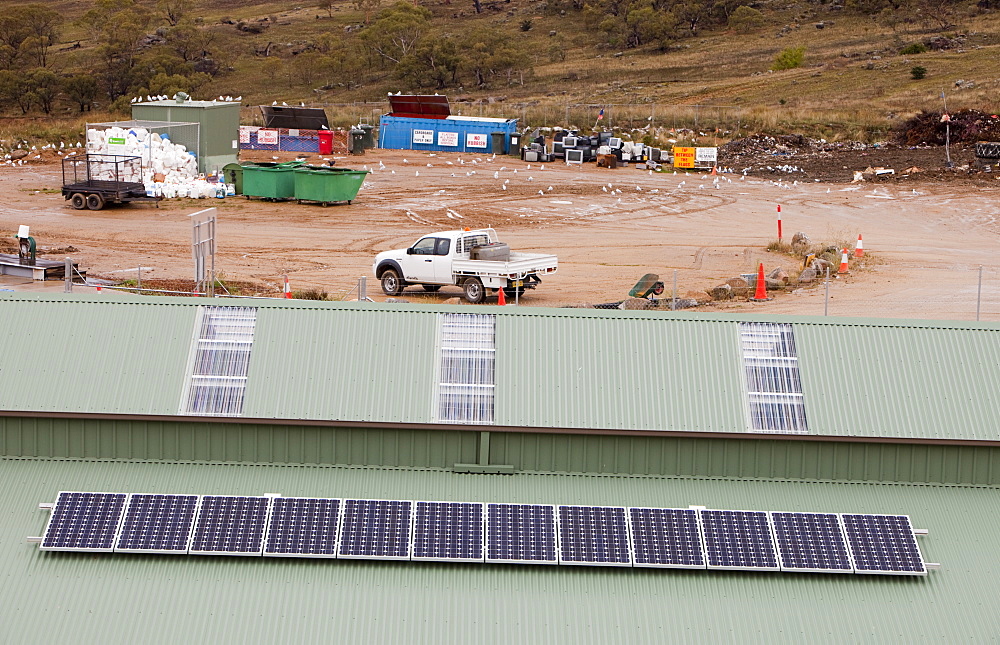 Solar panels, part of an energy saving project at the local council at Jindabyne in the Snowy Mountains, New South Wales, Australia, Pacific