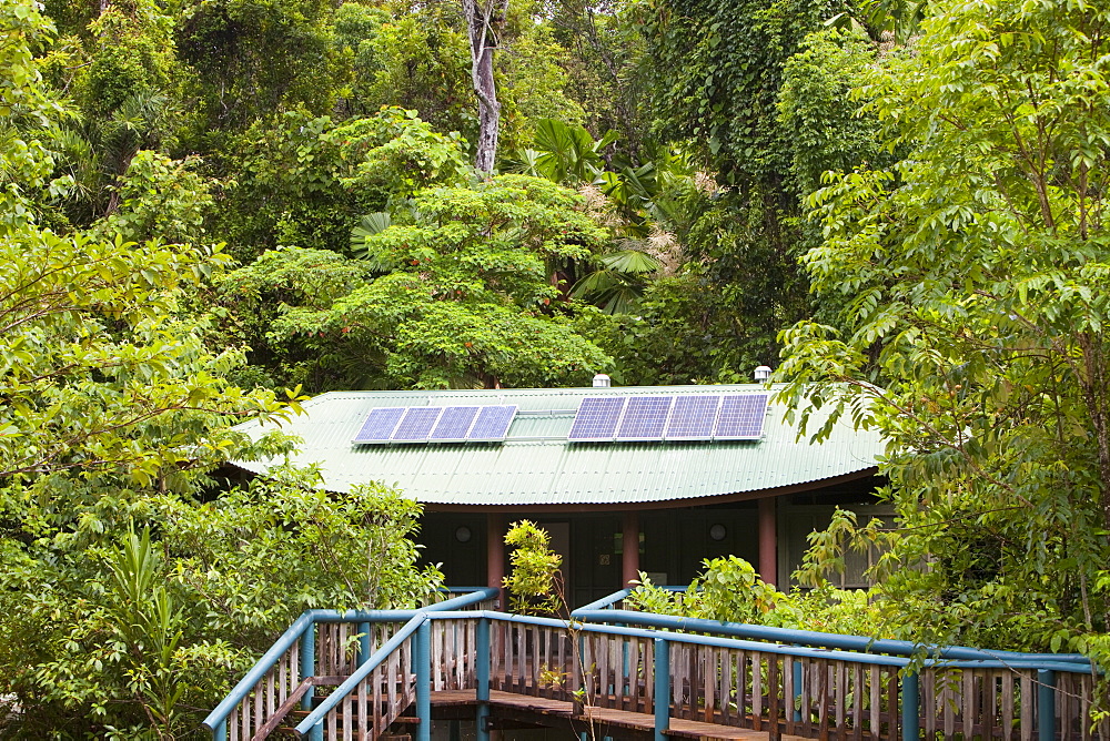 A toilet block with solar panels on the roof in the Daintree rainforest in the North of Queensland, Australia, Pacific