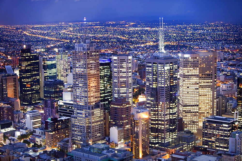 City at night from the viewing platform in the Eureka Tower, the highest viewing platform in the Southern hemisphere, Melbourne, Victoria, Australia, Pacific