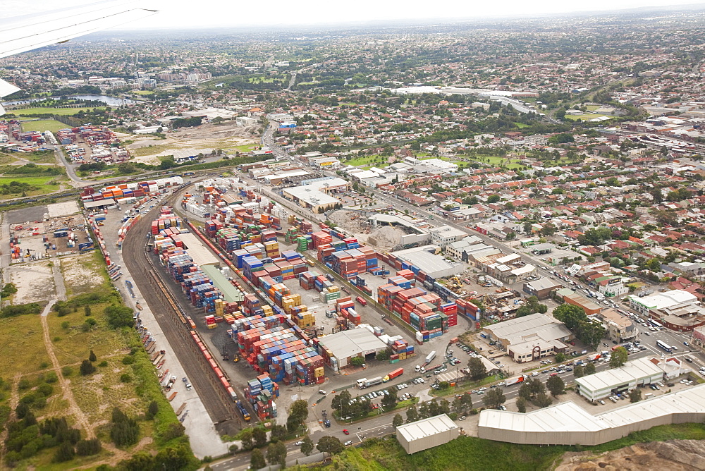 A container port in Sydney from the air, New South Wales, Australia, Pacific