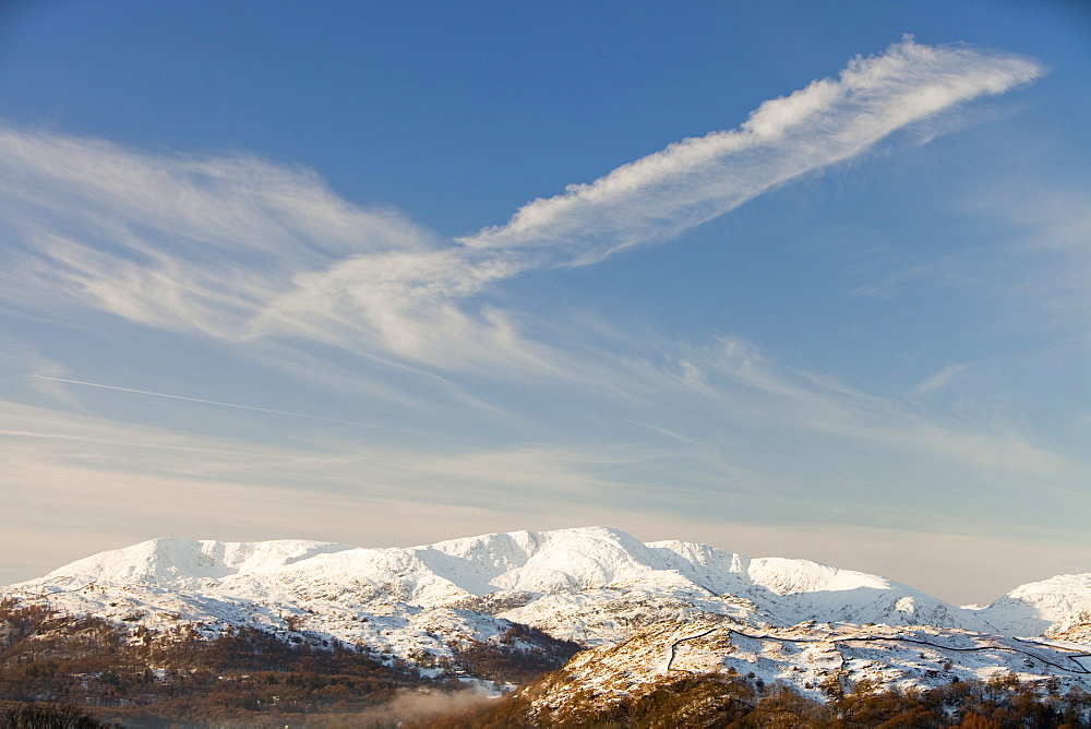 The Coniston Fells in winter snow in the Lake District, Cumbria, England, United Kingdom, Europe