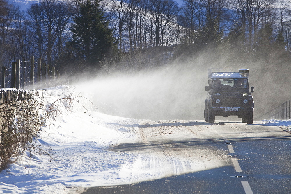 Spndrift blowing across the lower part of the Kirkstone Pass in Troutbeck, Lake District, Cumbria, England, United Kingdom, Europe