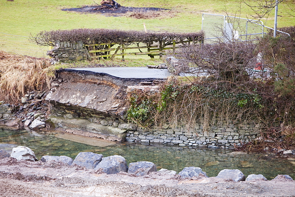 A bridge over Newlands Beck was away in the November 2009 floods, near Braithwaite, Lake District, Cumbria, England, United Kingdom, Europe