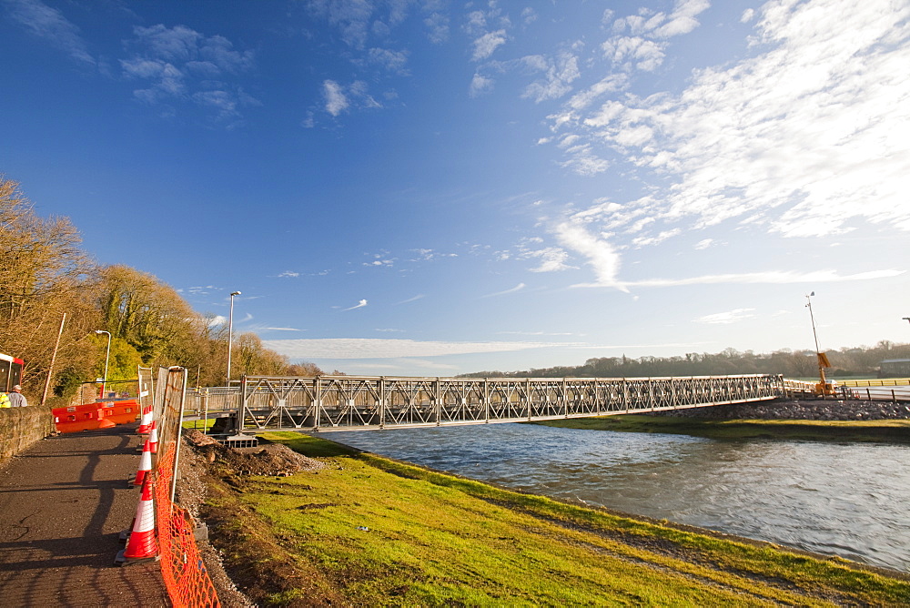 The Barker Crossing, a footbridge named after PC Bill Barker who lost his life when the town's main road bridge was destroyed in the foods in 2009, Workington, Cumbria, England, United Kingdom, Europe