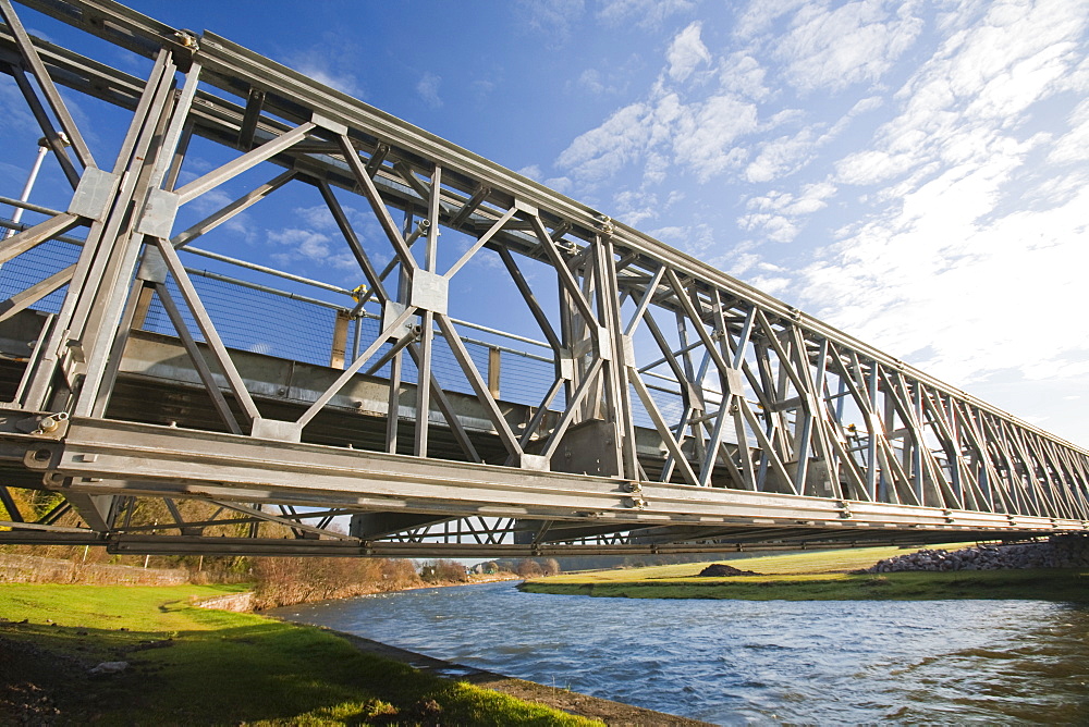 The Barker Crossing, a footbridge named after PC Bill Barker who lost his life when the town's main road bridge was destroyed in the foods in 2009, Workington, Cumbria, England, United Kingdom, Europe