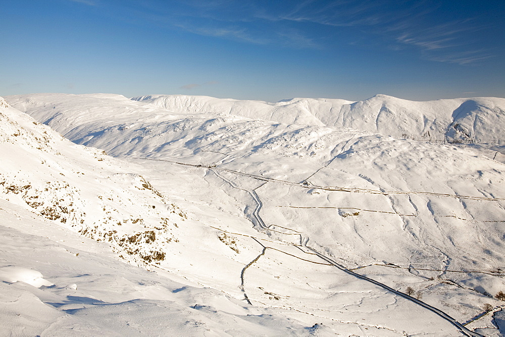 The Kentmere Fells and Kirkstone Pass in the Lake District  in winter snow from Red Screes, Cumbria, England, United Kingdom, Europe