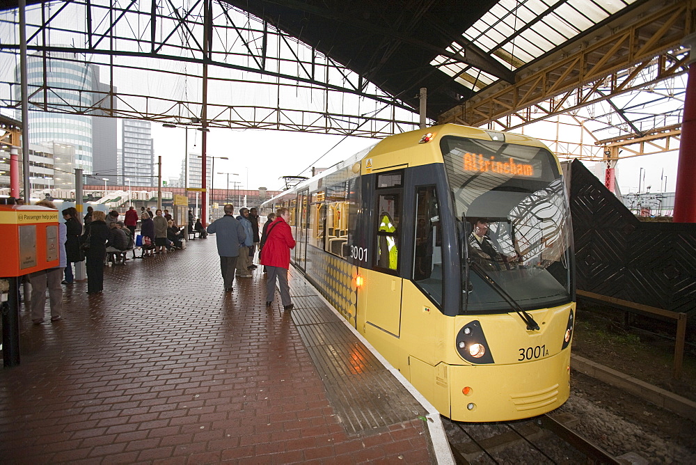 New Metro Trams in Manchester city centre,England, United Kingdom, Europe