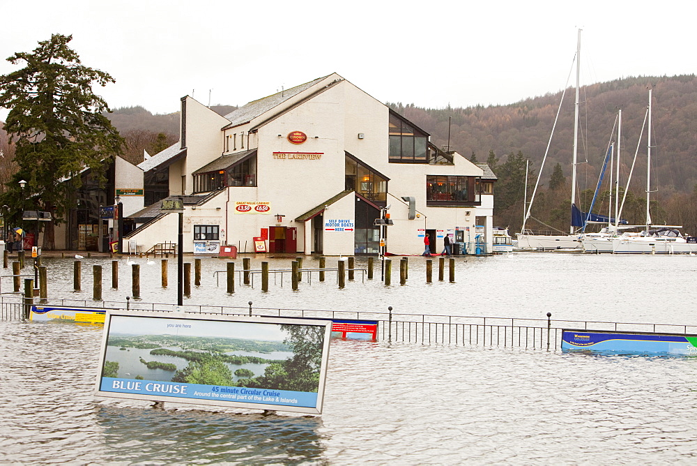 Bowness on Windermere flooded when the Lake burst its banks, Lake District, Cumbria, England, United Kingdom, europe