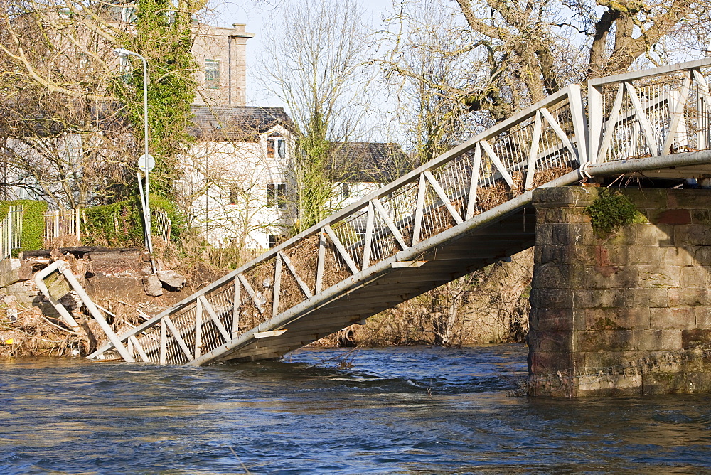 A footbridge in Cockermouth, one of many destroyed or damaged in the floods, Cumbria, England, United Kingdom, Europe