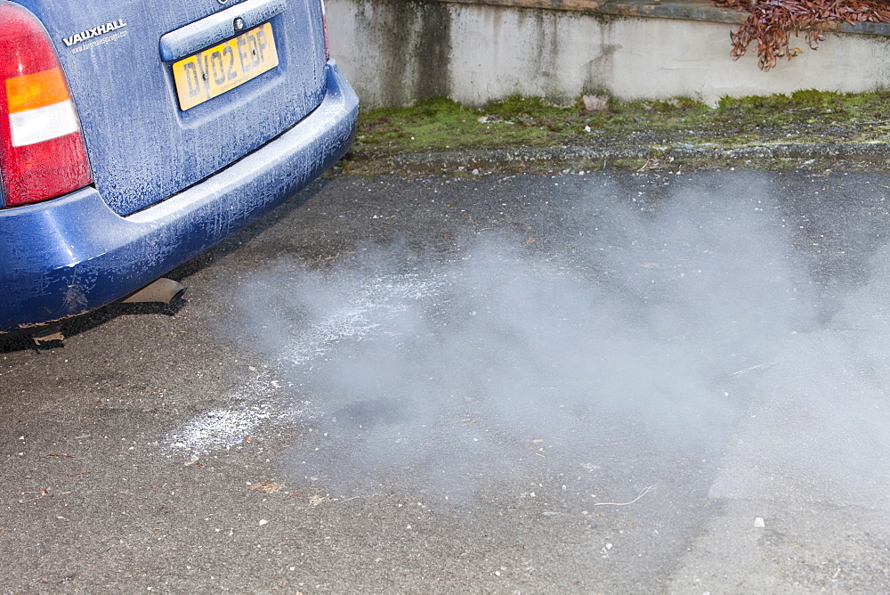 Exhaust fumes from a car on a cold morning, United Kingdom, Europe