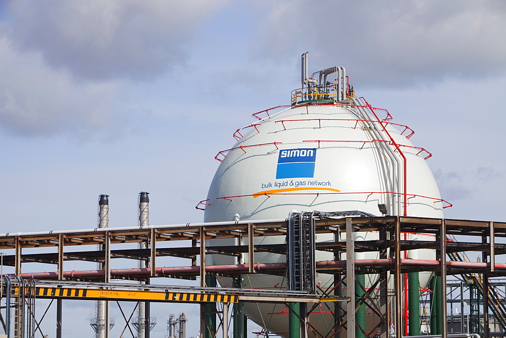 A gas storage vessel at a Petrochemical plant on Teesside, England, United Kingdom, Europe