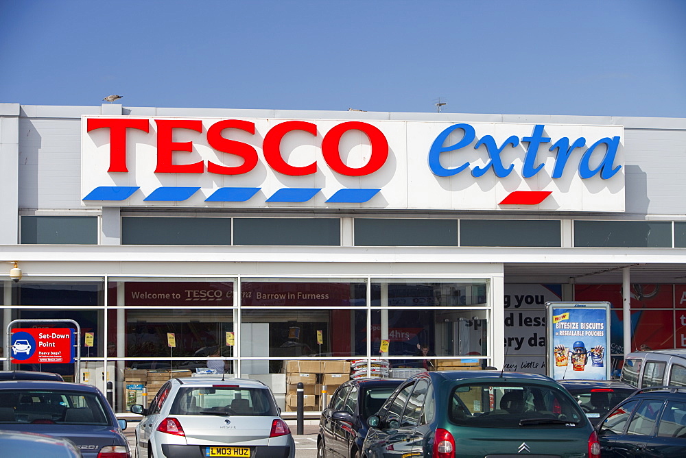 A Tesco Extra supermarket in Barrow in Furness, Cumbria, England, United Kingdom, Europe