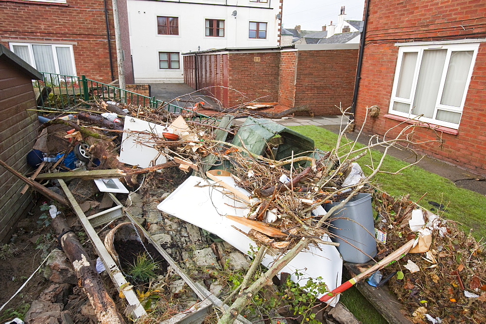 Flood debris near Cockermouth's Main street, after the water receded, Cumbria, England, United Kingdom, Europe