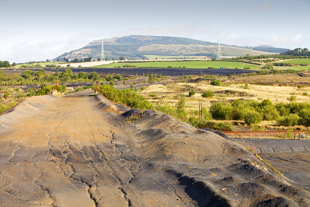 Spoil left by open cast coal mining at the abandoned Westfield mine in Perth and Kinross, Scotland, United Kingdom, Europe