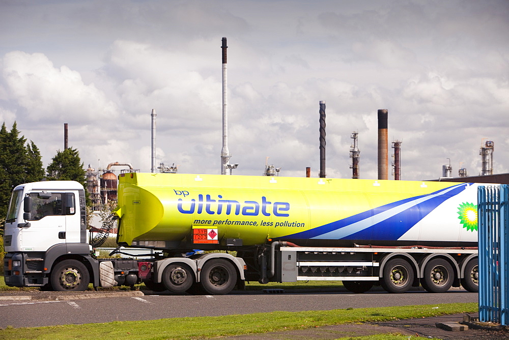 Petrol tankers at the Ineos oil refinery in Grangemouth, Scotland, United Kingdom, Europe