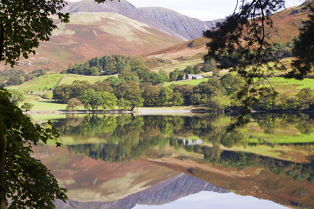 Reflections in Buttermere lake in the Lake District National Park, Cumbria, England, United Kingdom, Europe