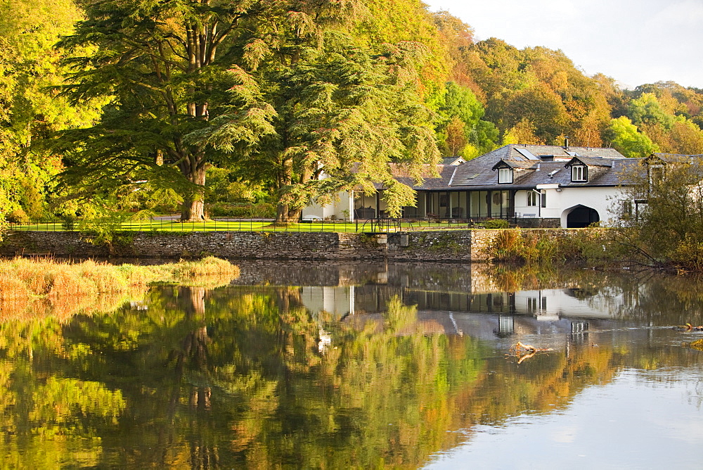 An old house at the junction of the rivers Rothay and Brathay in Ambleside, Lake District, Cumbria, England, United Kingdom, Europe