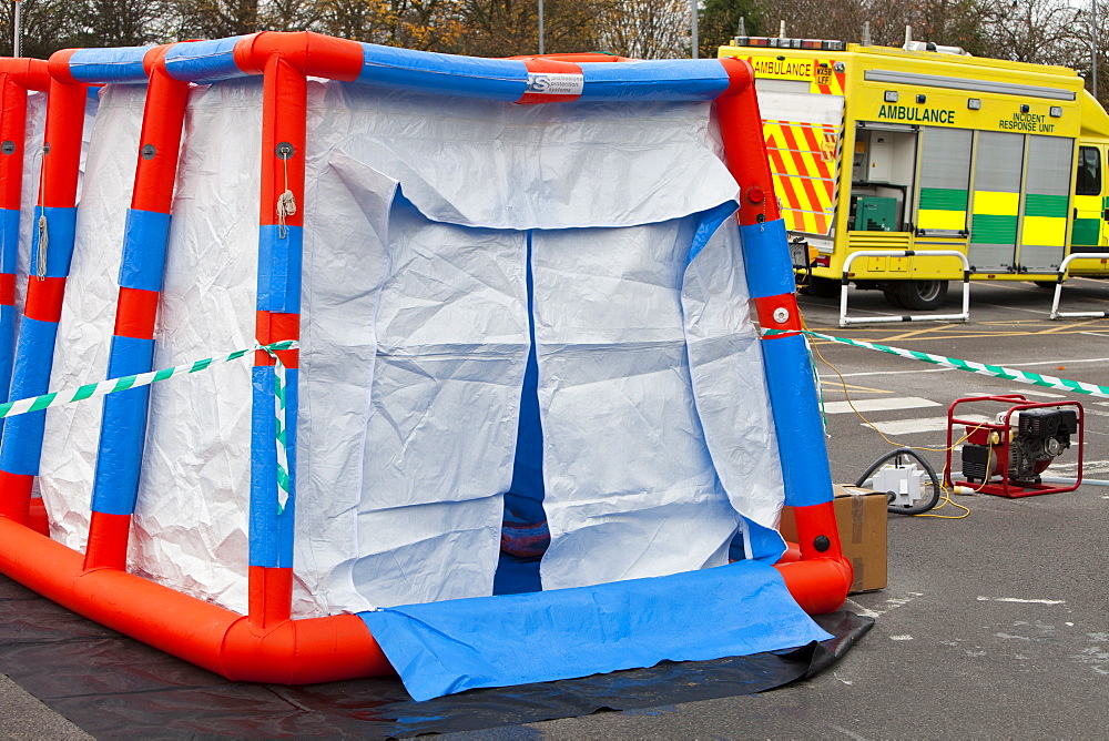 Decontamination tents near Cockermouth's Main Street on Saturday morning after the floodwaters had receded, Cumbria, England, United Kingdom, Europe