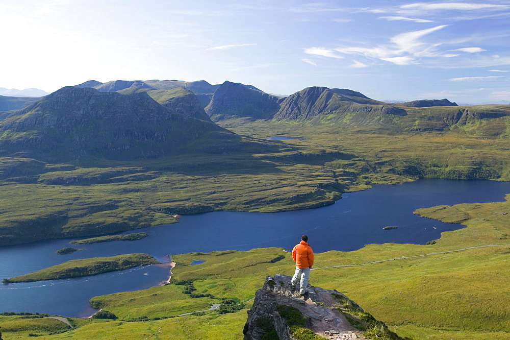 A climber on Stac Pollaidh in Assynt, Sutherland, Scotland, United Kingdom, Europe