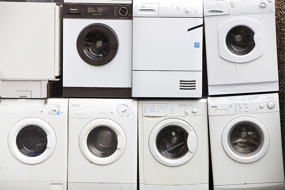 Second hand white goods outside a shop in Clitheore, Lancashire, England, United Kingdom, Europe