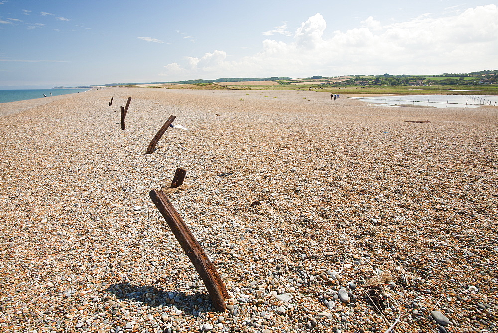 Breach in shingle barrier, North Norfolk coast around Cley, Norfolk, England, United Kingdom, Europe