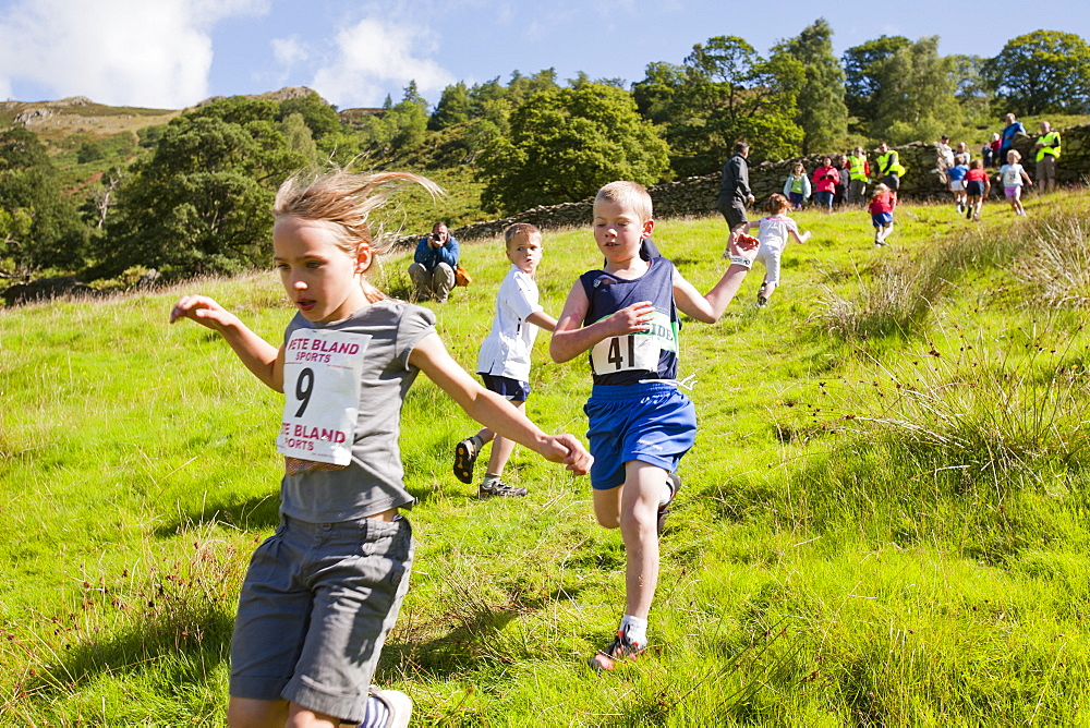 The childrens fell race at Grasmere Sports in the Lake District, Cumbria, England, United Kingdom, Europe