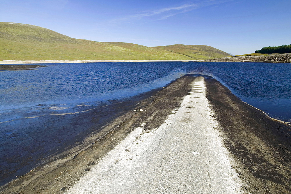 The old road revealed by drought in Loch Glascarnoch near Ullapool, Scotland, United Kingdom, Europe