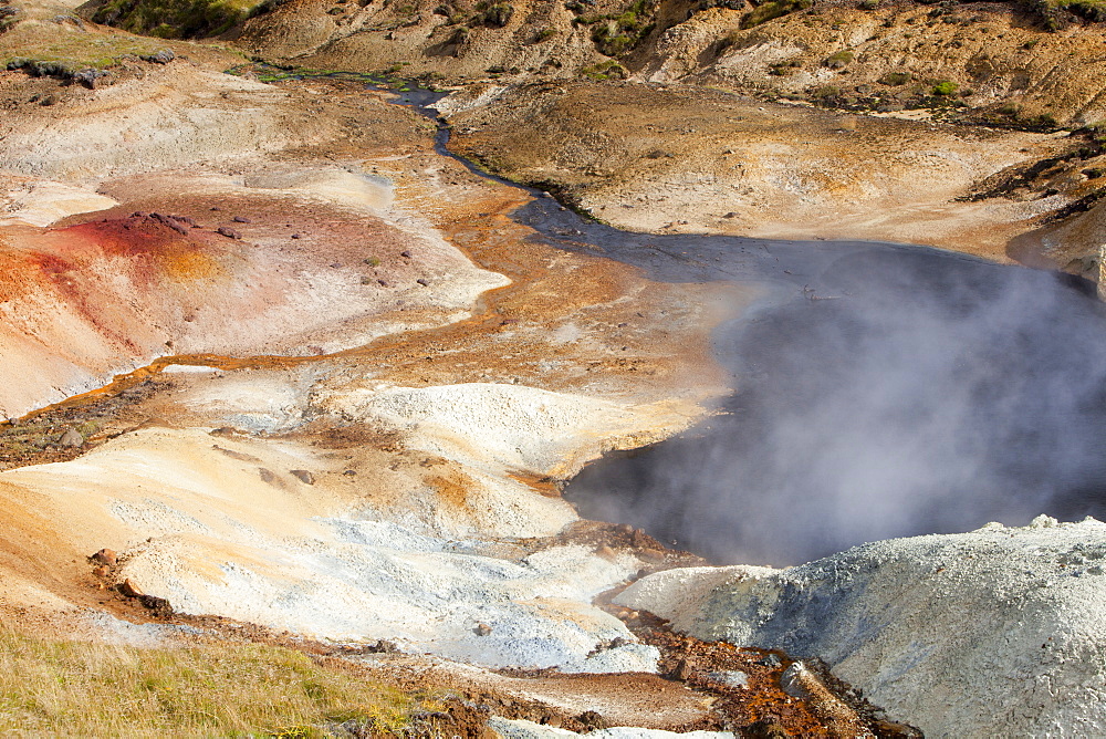 Geothermal ground venting steam in Hengill, Iceland, Polar Regions