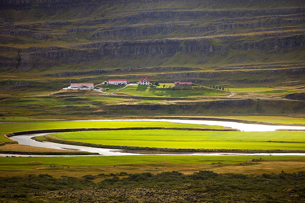 A farmstead in the Nordura river valley near Bifrost in Icelan, Polar Regions