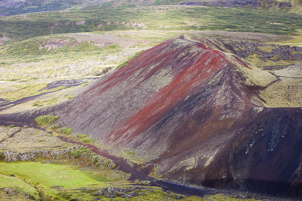 Grabrokarfell a crater caused by a fissure eruption near Reykholt in Iceland, Polar Regions