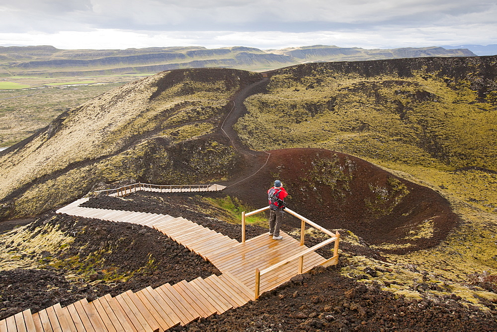 Grabrok volcanic crater caused by a fissure eruption in Western Iceland near Reykholt, Iceland, Polar Regions