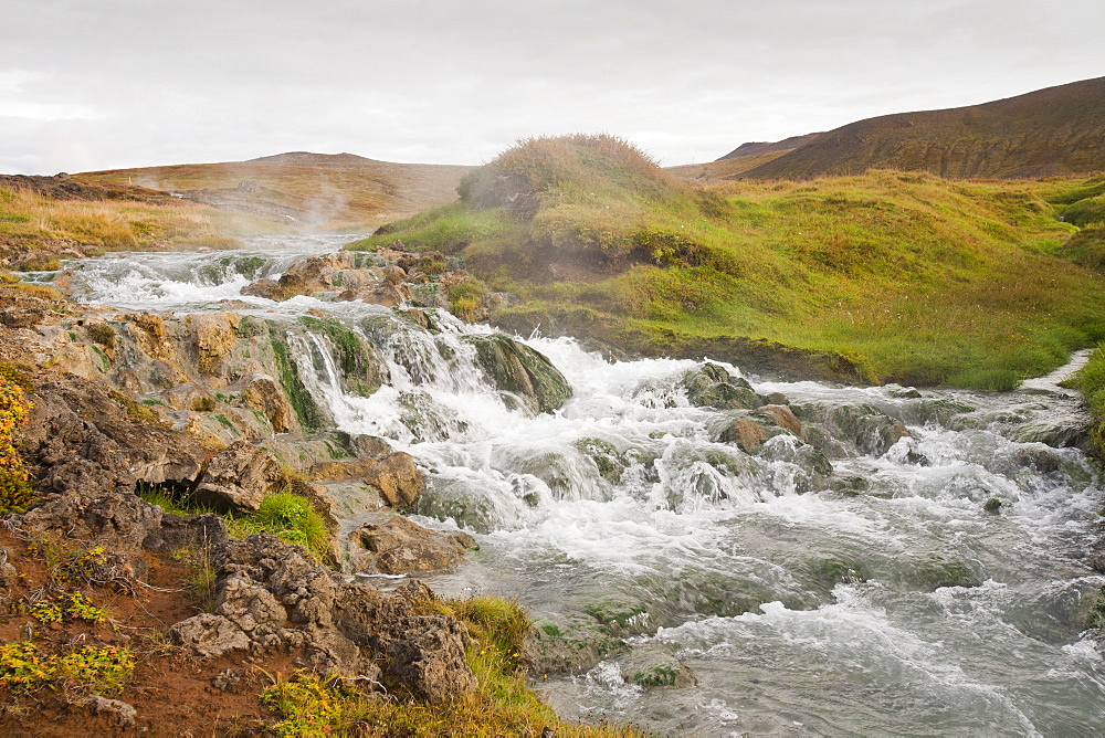 Hot water coming out of Krafla geothermal power station, Iceland, Polar Regions