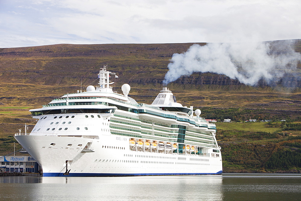 A massive cruise liner, The Jewel of the Seas, docked in Akureyri, Iceland, Polar Regions